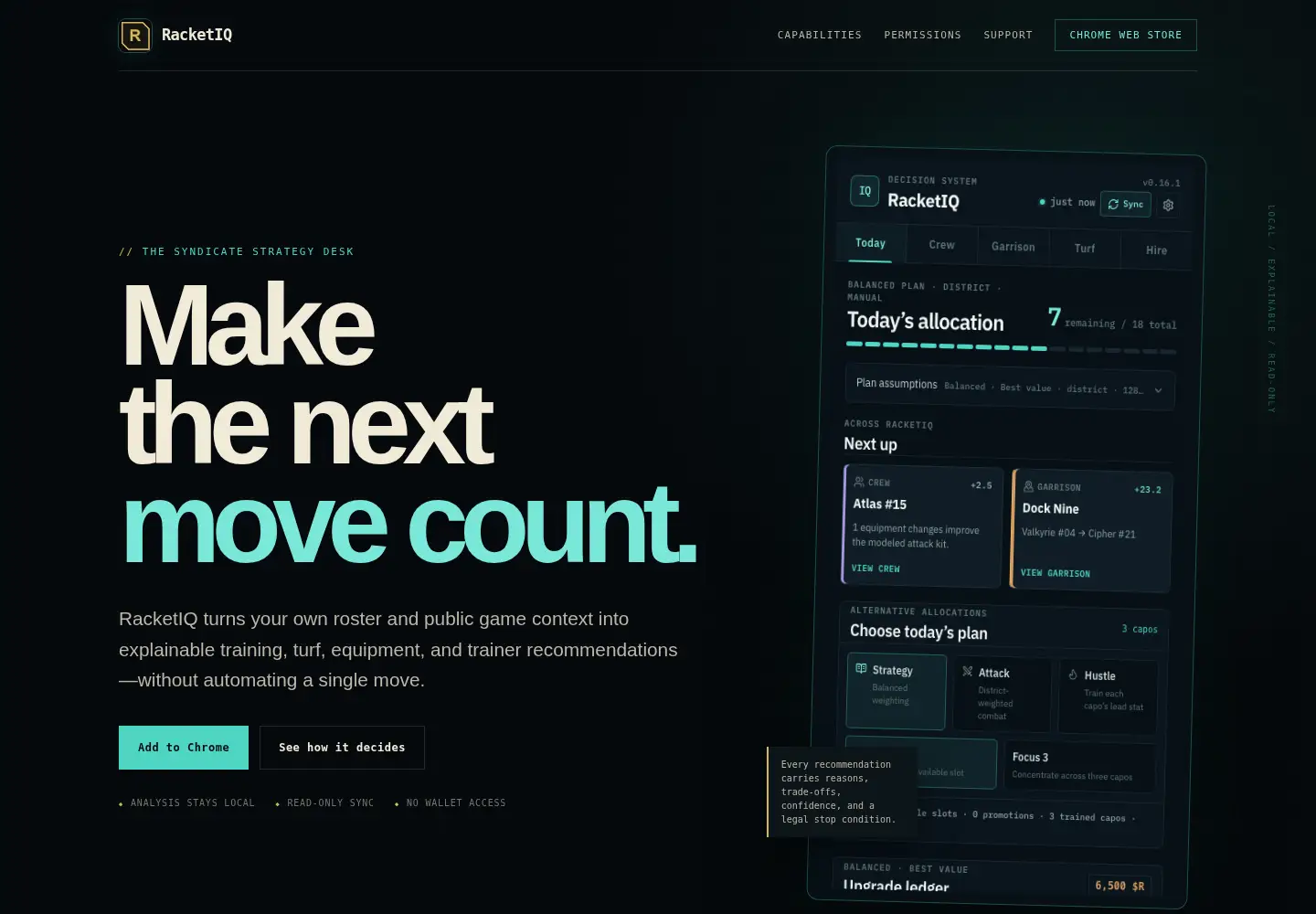 Captured homepage of racketiq.app in the current scan