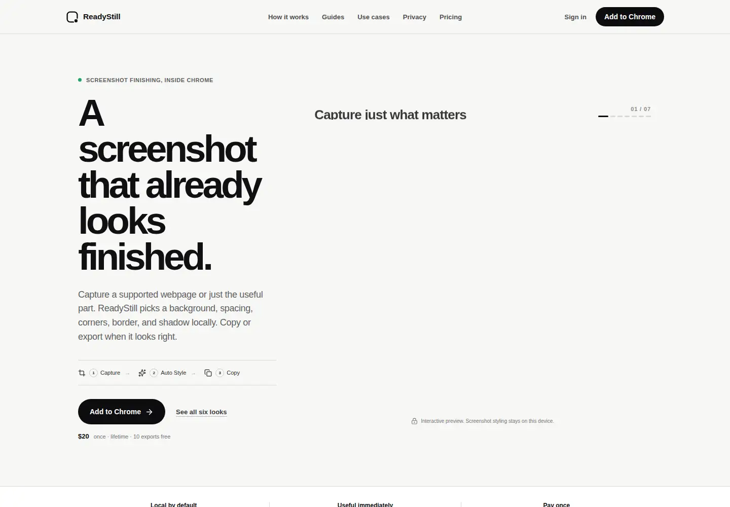 Captured homepage of readystill.app in the current scan