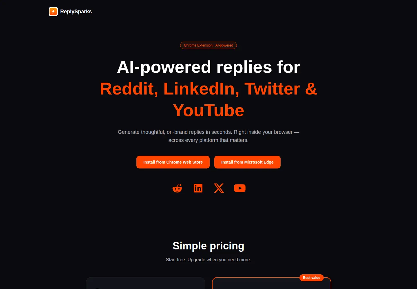 Captured homepage of replysparks.app in the current scan
