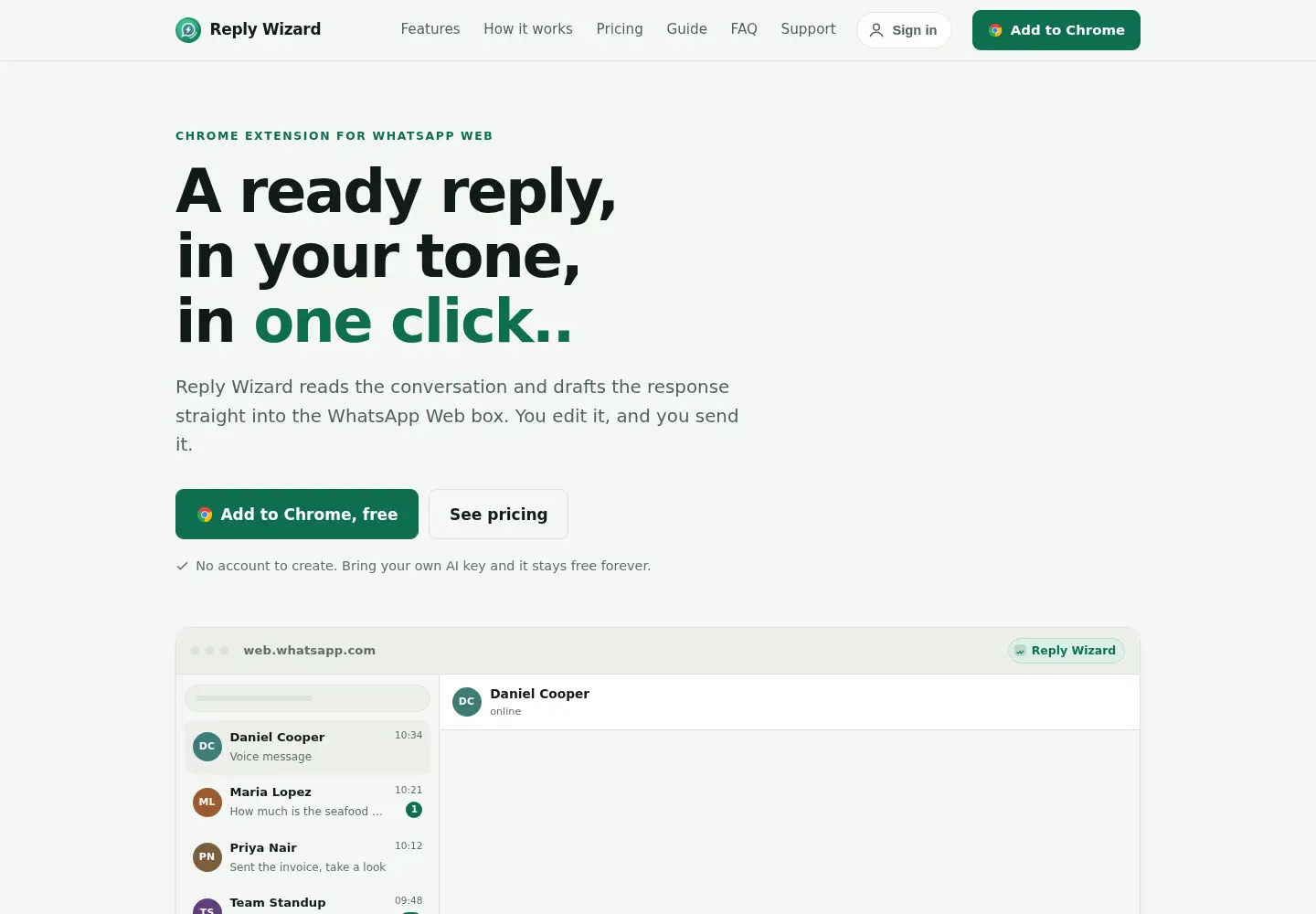 Screenshot of replywizard.app