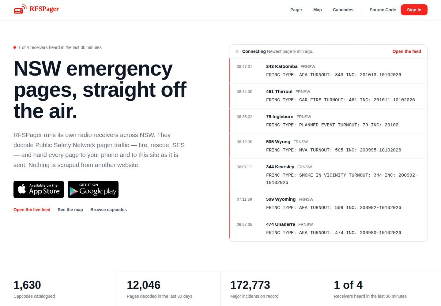 Screenshot of rfspager.app
