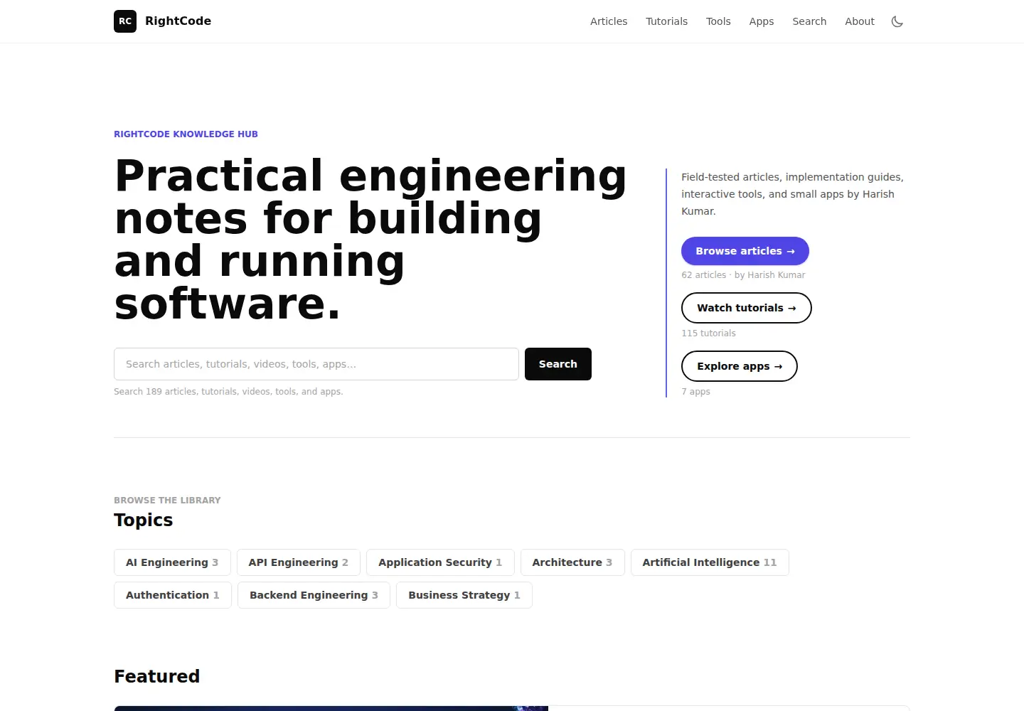 Captured homepage of rightcode.app in the current scan
