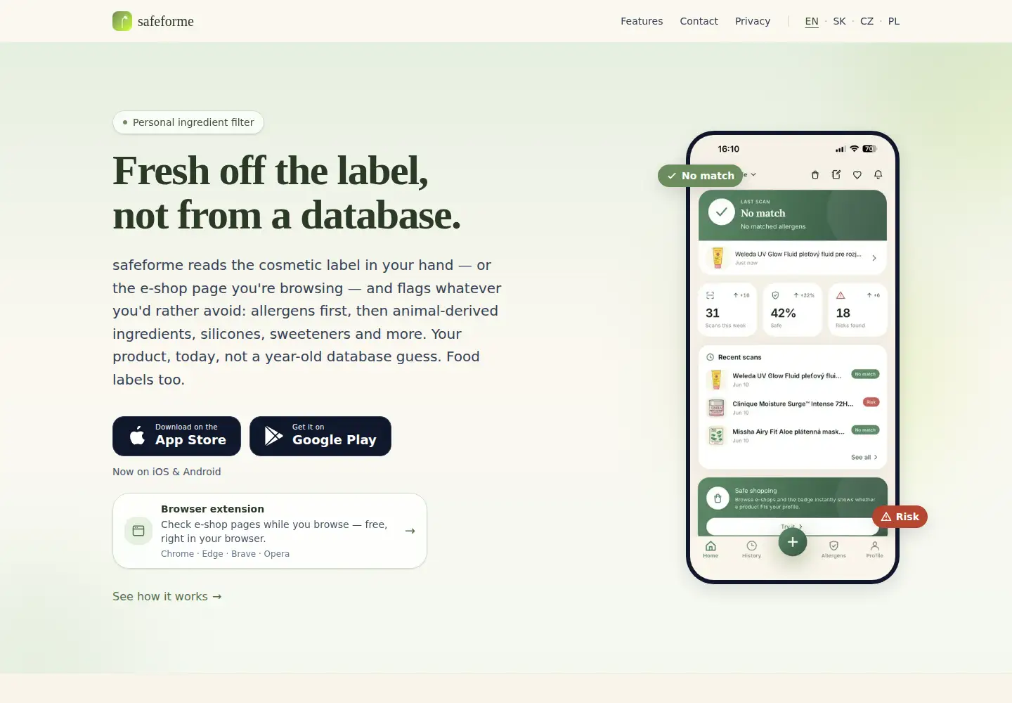Captured homepage of safeforme.app in the current scan