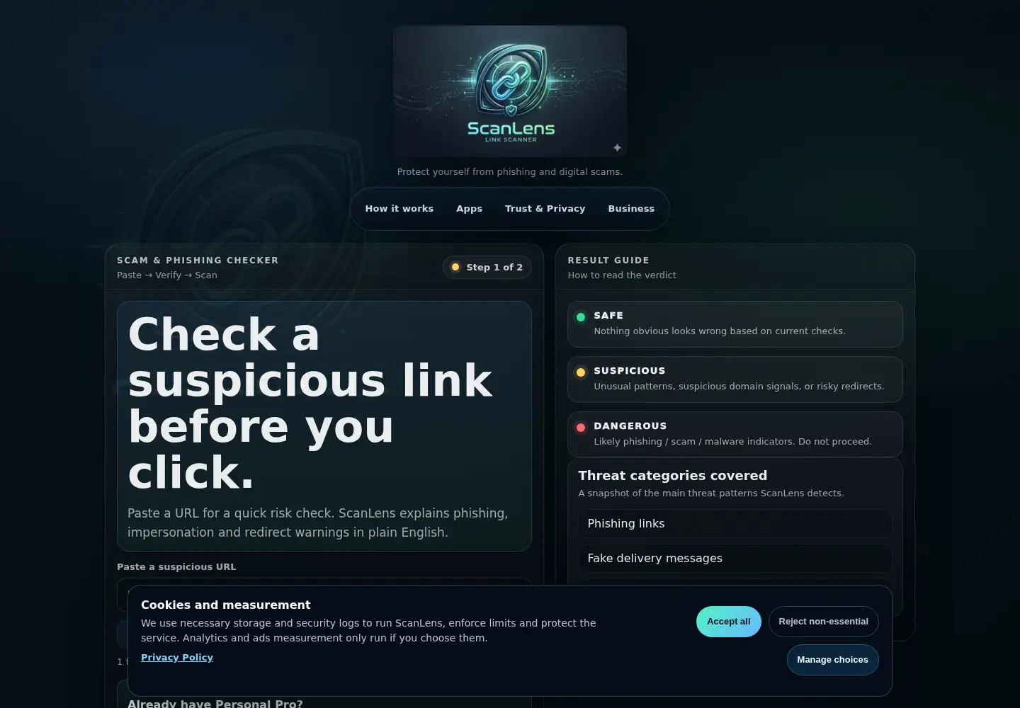 Captured homepage of scanlens.app in the current scan