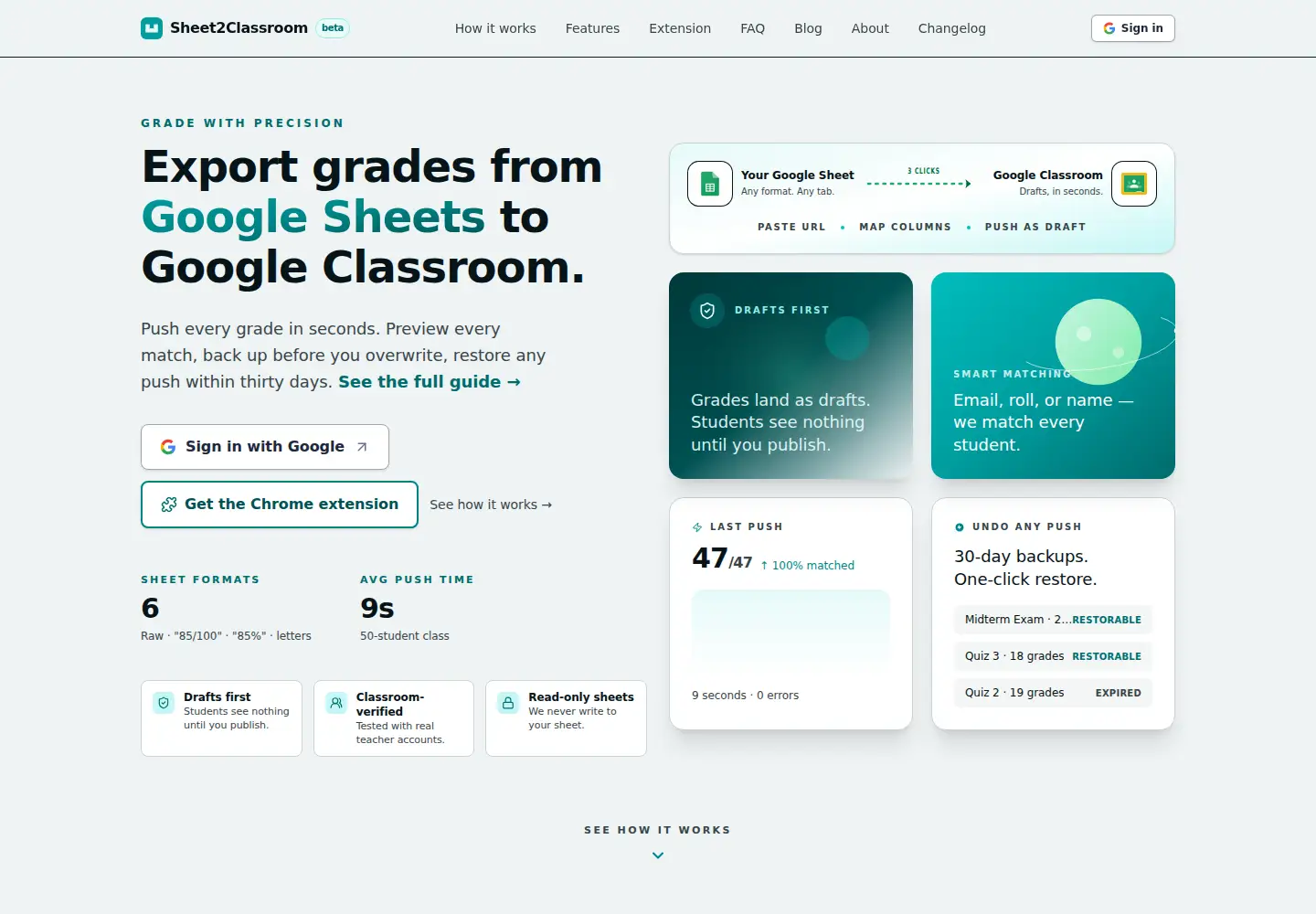 Captured homepage of sheet2classroom.app in the current scan