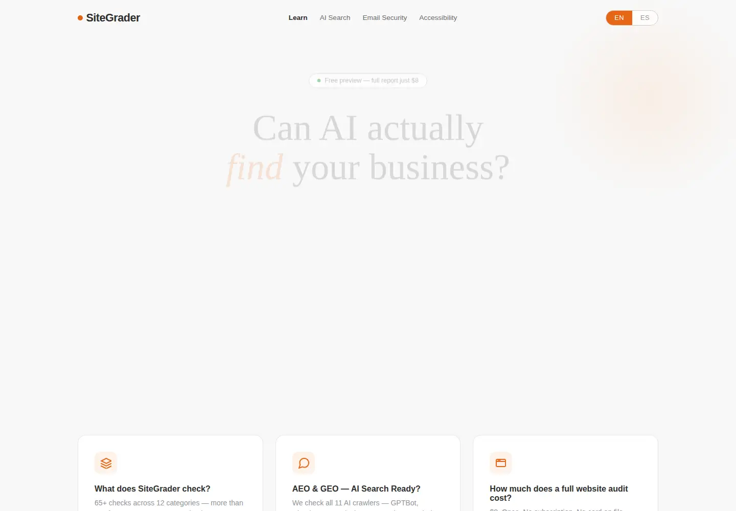 Captured homepage of sitegrader.app in the current scan