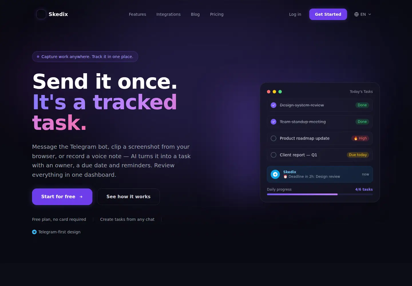Captured homepage of skedix.app in the current scan