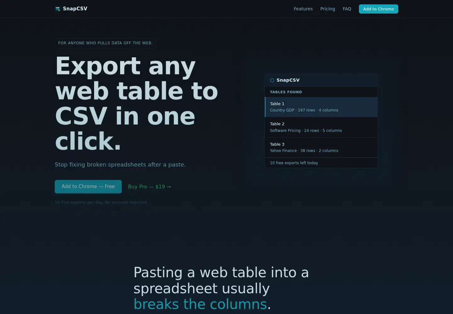 Screenshot of snapcsv.app