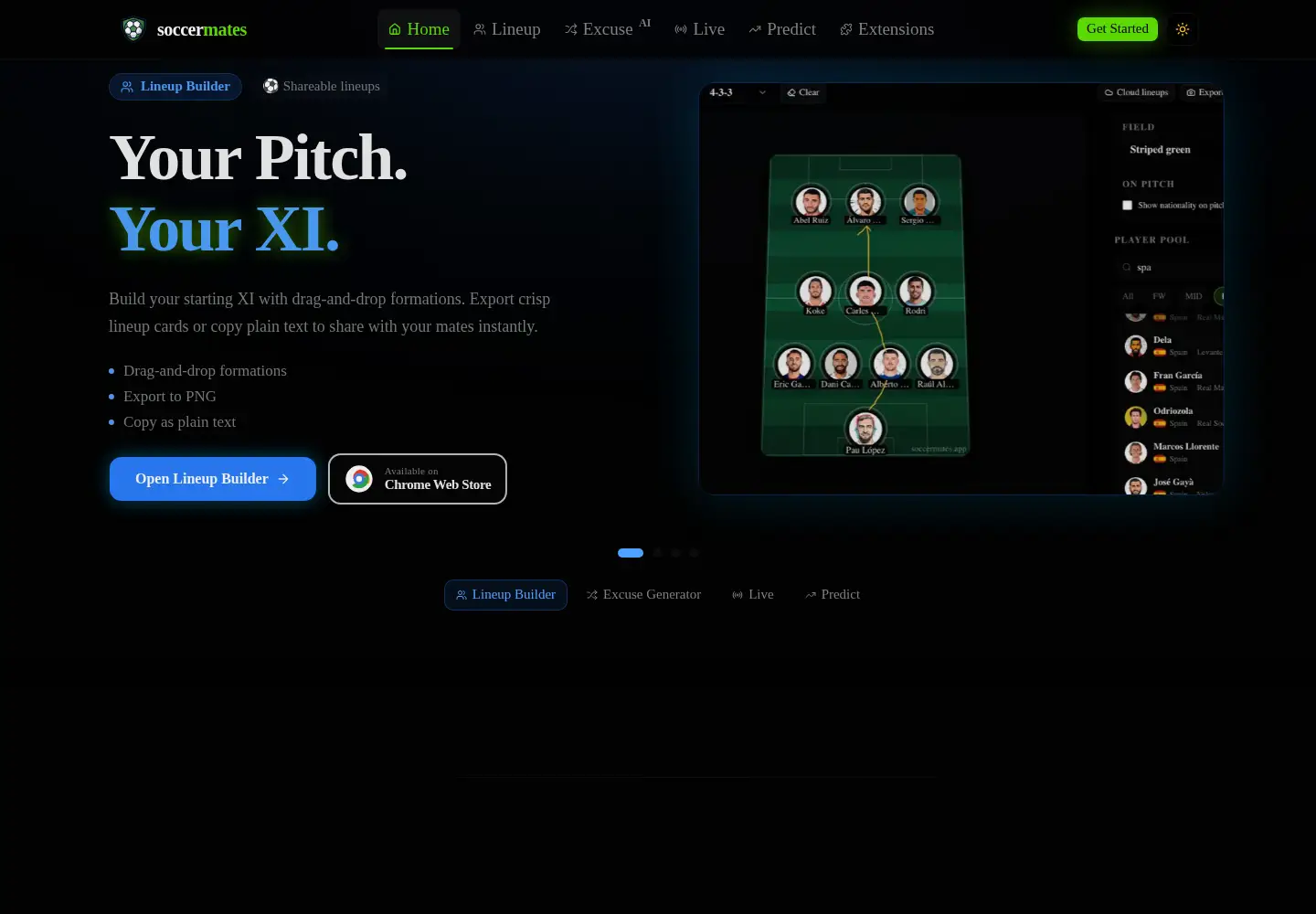 Captured homepage of soccermates.app in the current scan