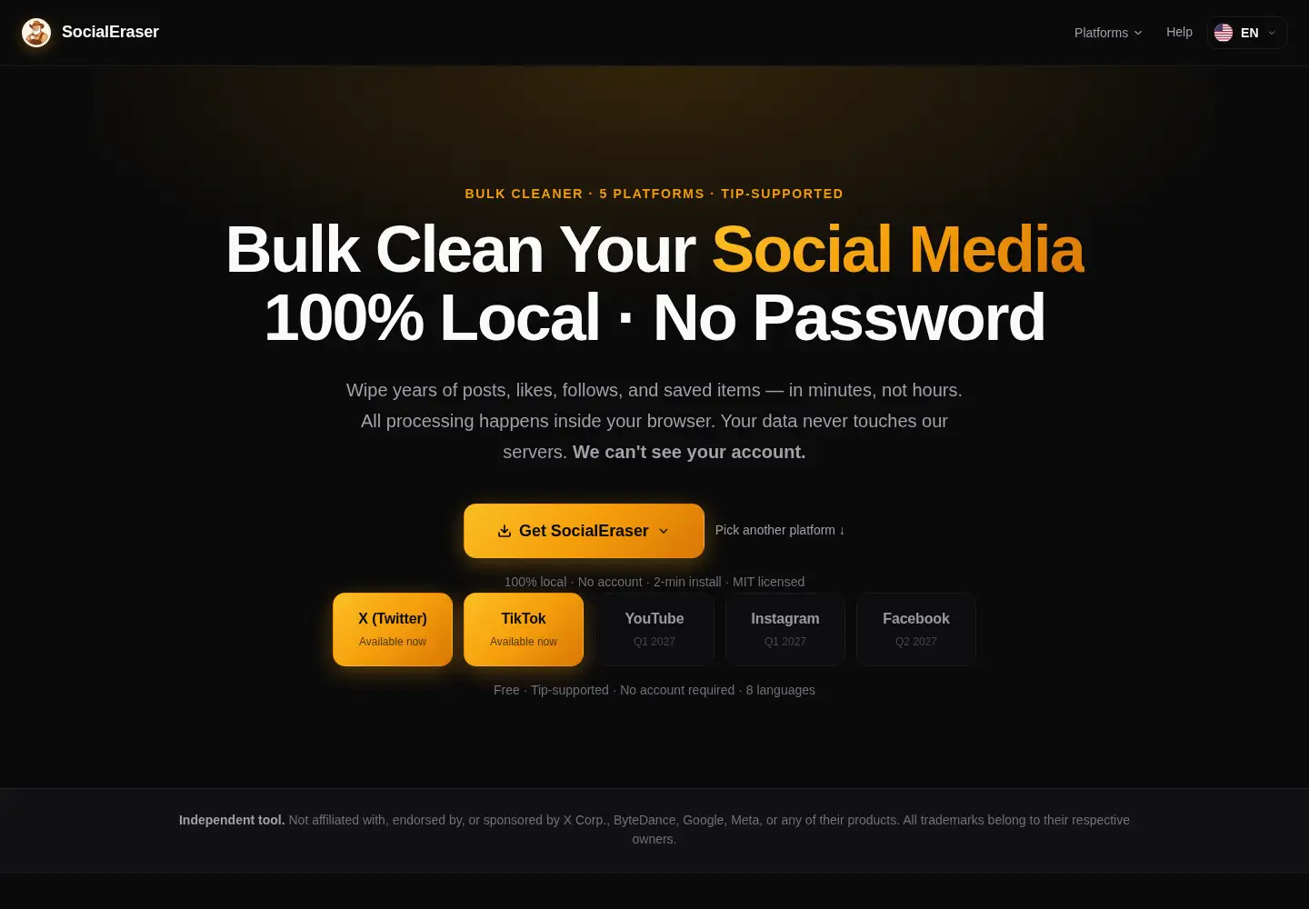 Screenshot of socialeraser.app