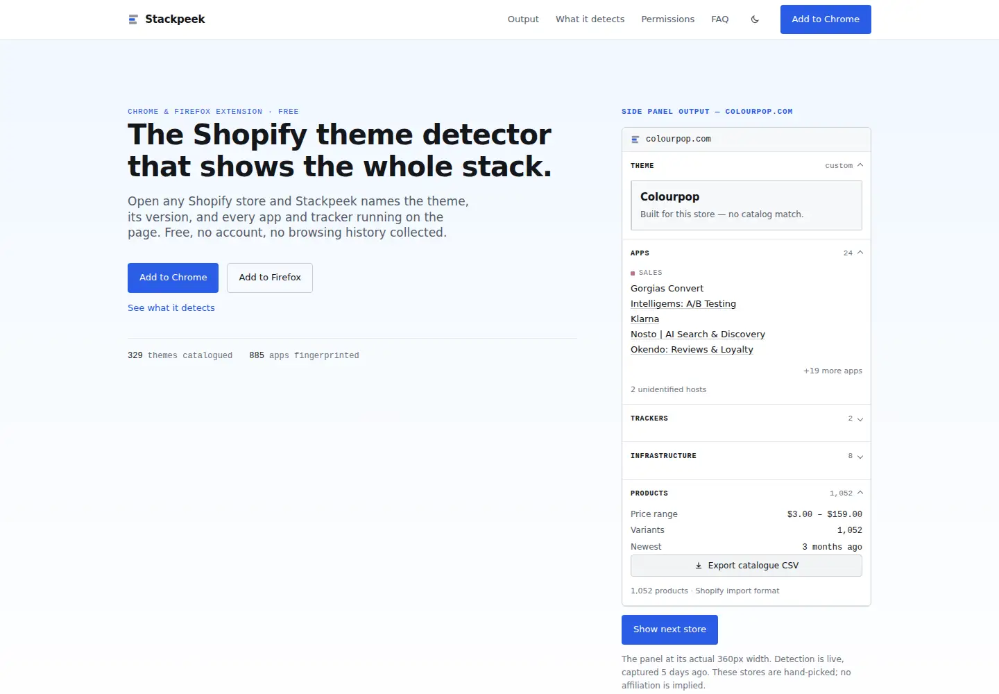 Captured homepage of stackpeek.app in the current scan