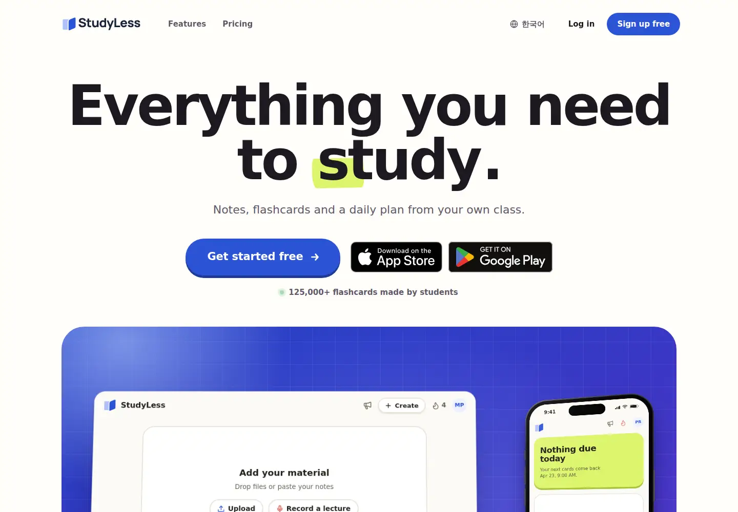 Captured homepage of studyless.app in the current scan