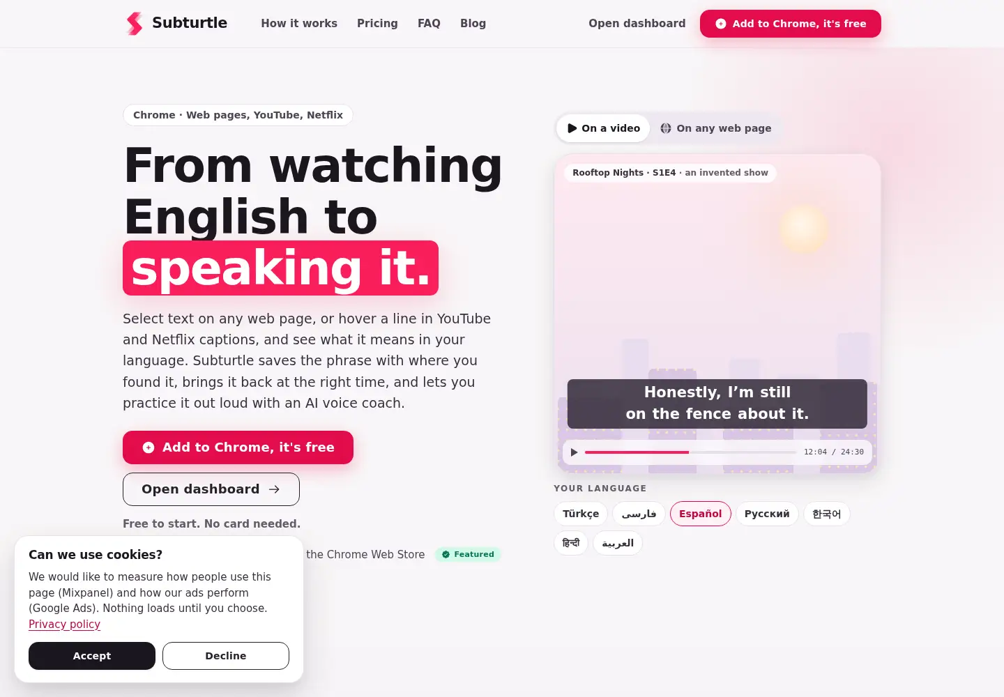 Captured homepage of subturtle.app in the current scan