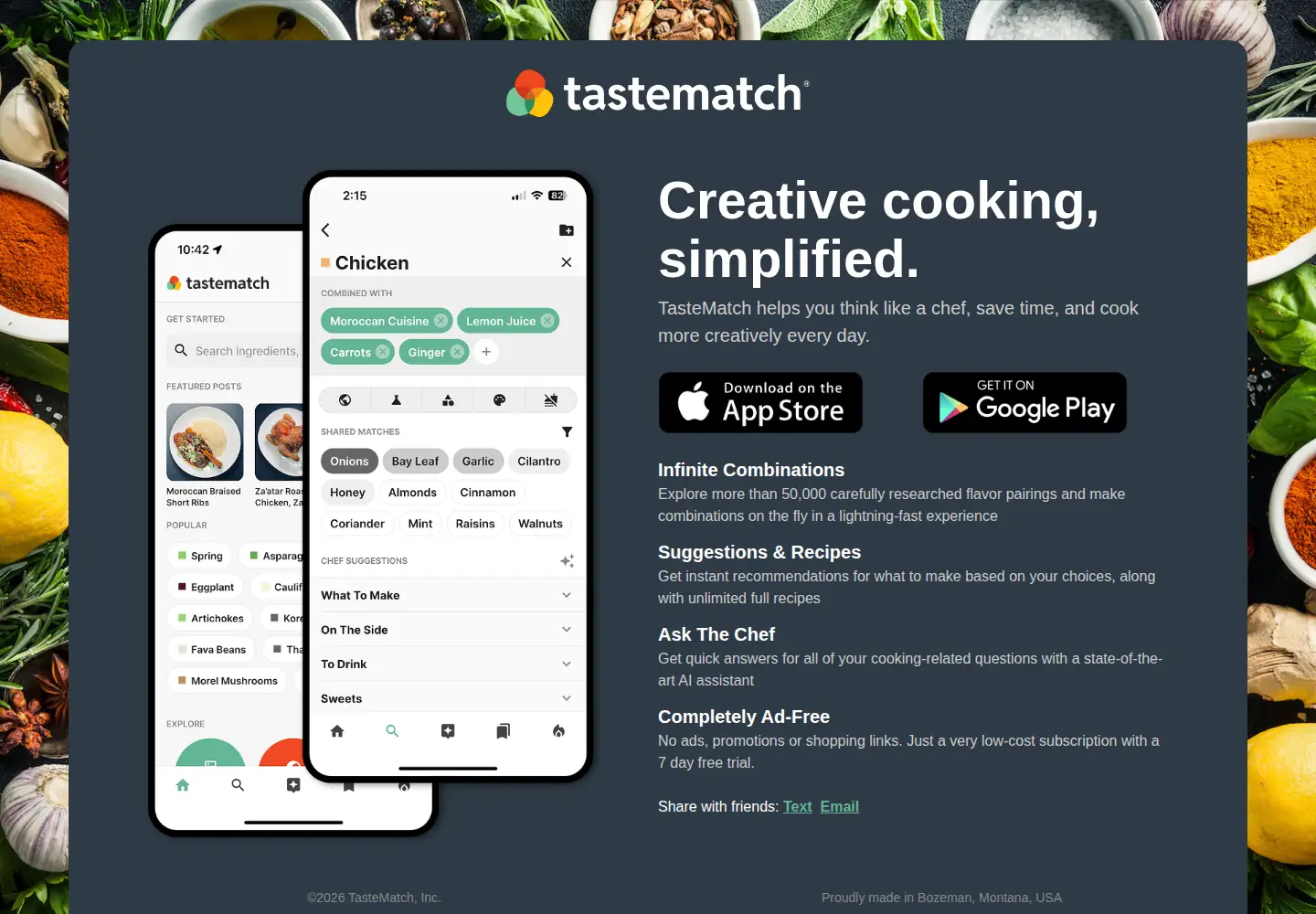 Captured homepage of tastematch.app in the current scan