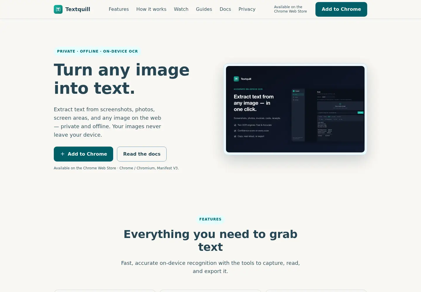 Captured homepage of textquill.app in the current scan