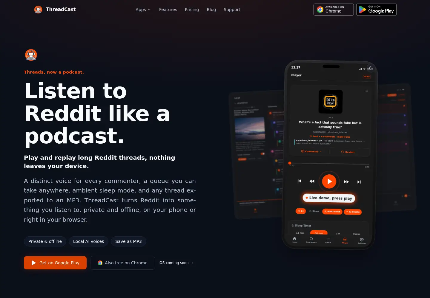 Screenshot of threadcast.app