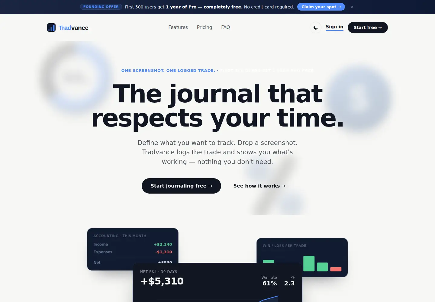 Captured homepage of tradvance.app in the current scan