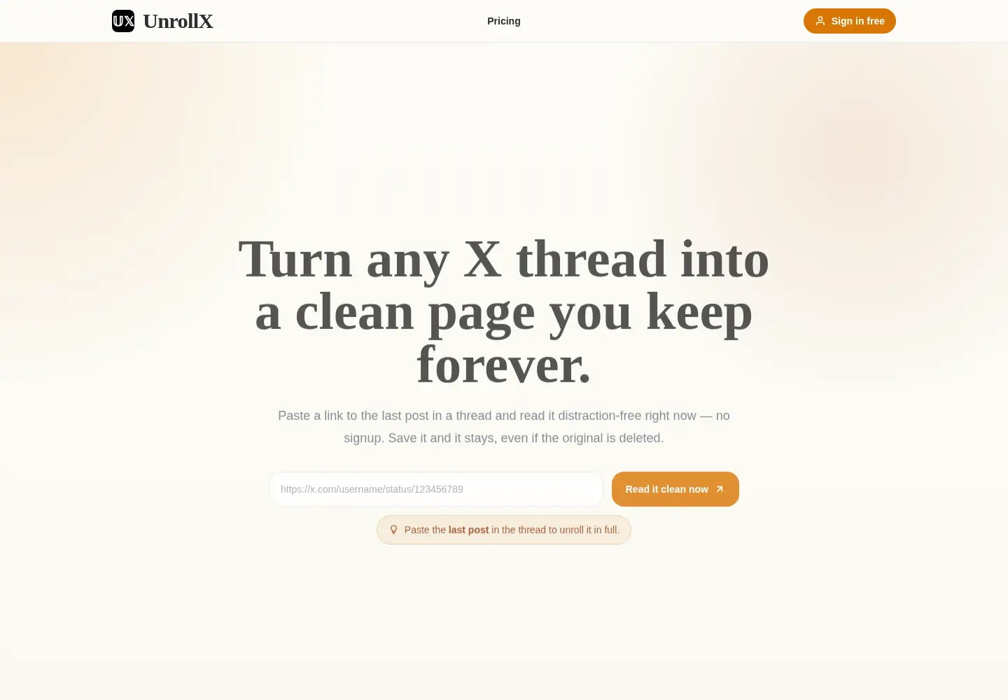 Screenshot of unrollx.app