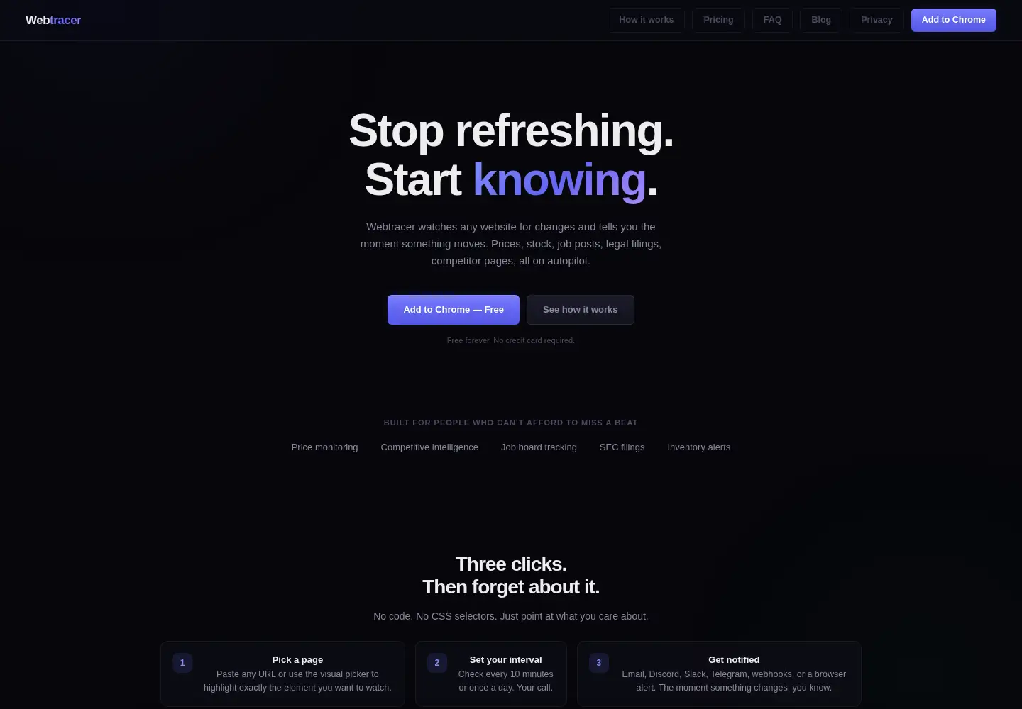 Captured homepage of webtracer.app in the current scan