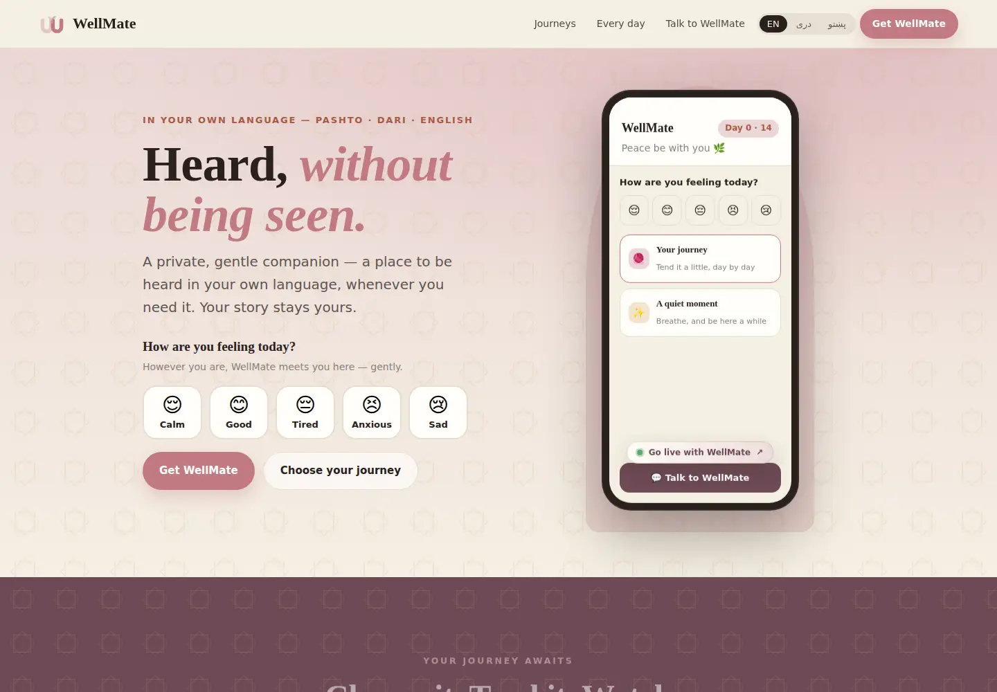 Captured homepage of wellmate.app in the current scan