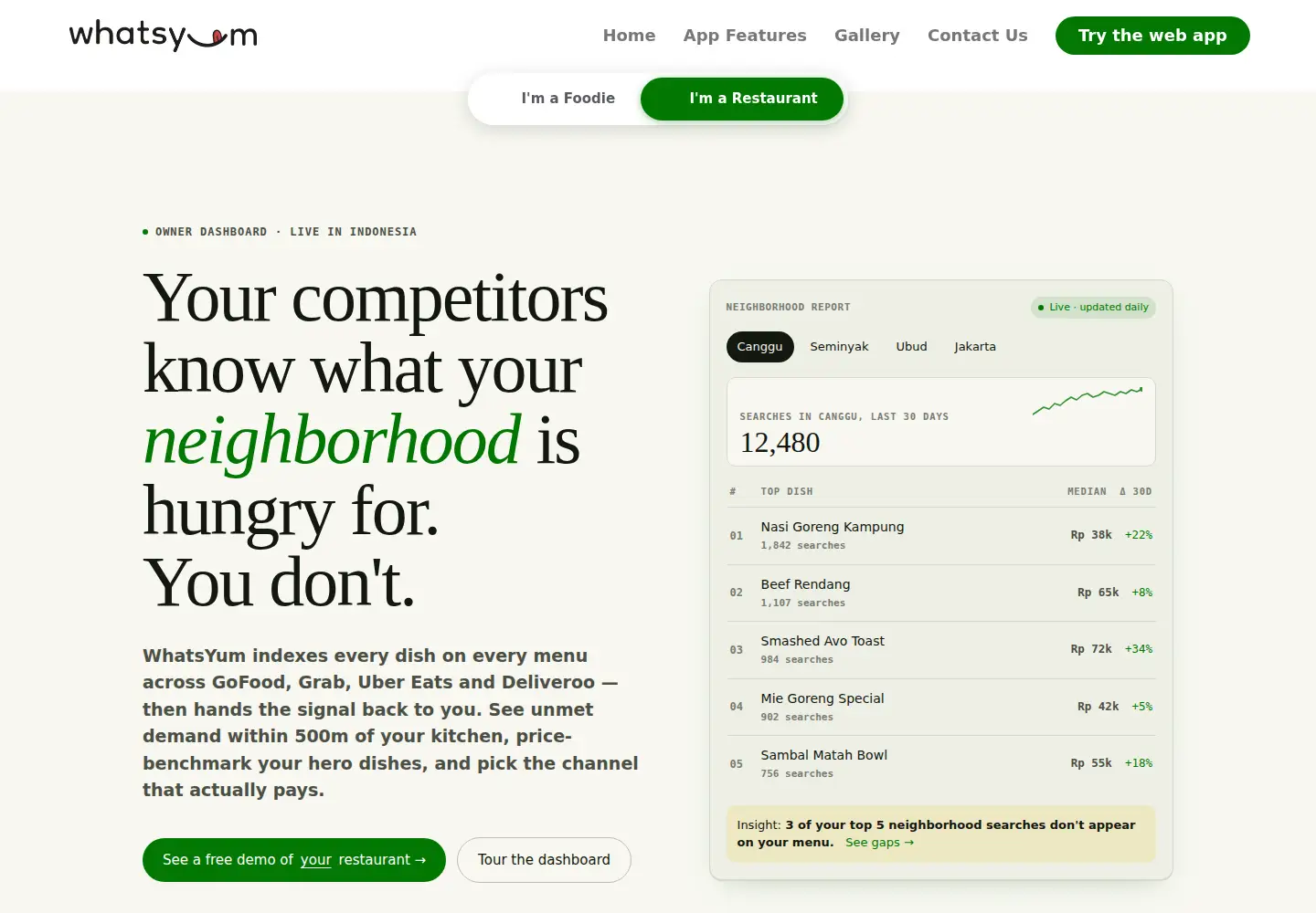 Captured homepage of whatsyum.app in the current scan