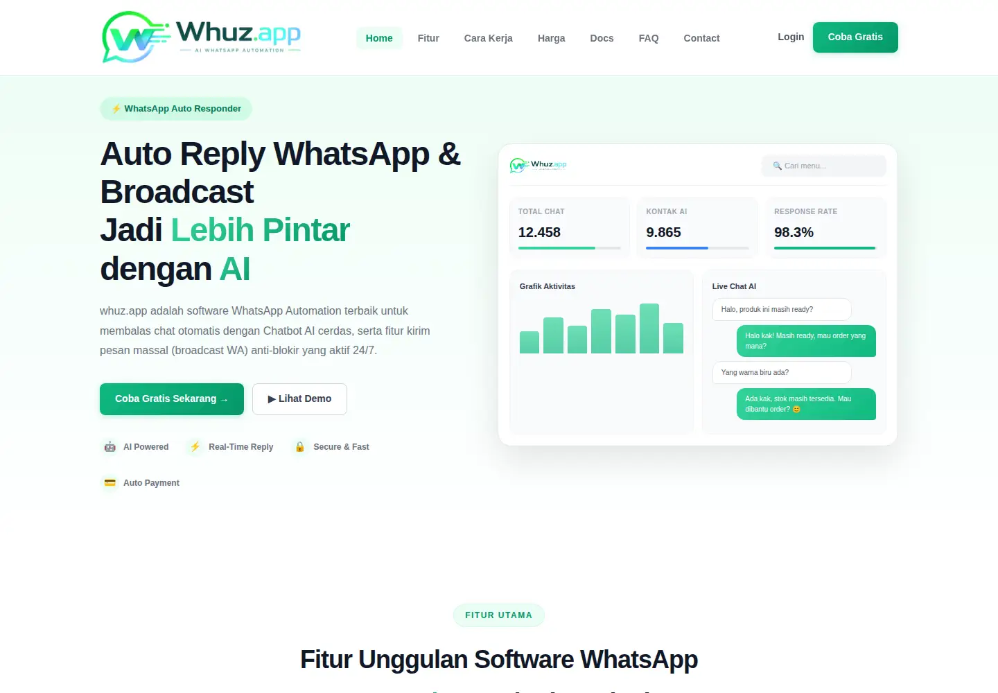 Captured homepage of whuz.app in the current scan