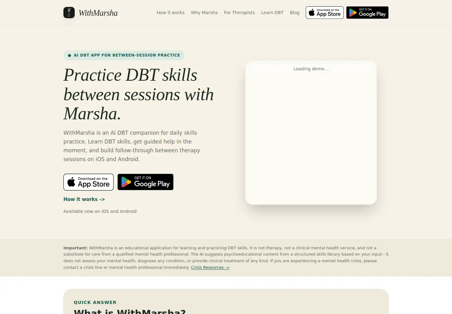 Captured homepage of withmarsha.app in the current scan