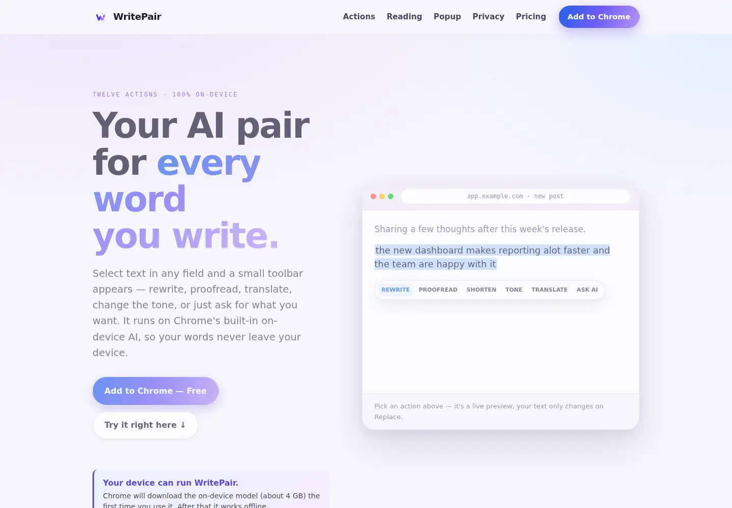 Screenshot of writepair.app