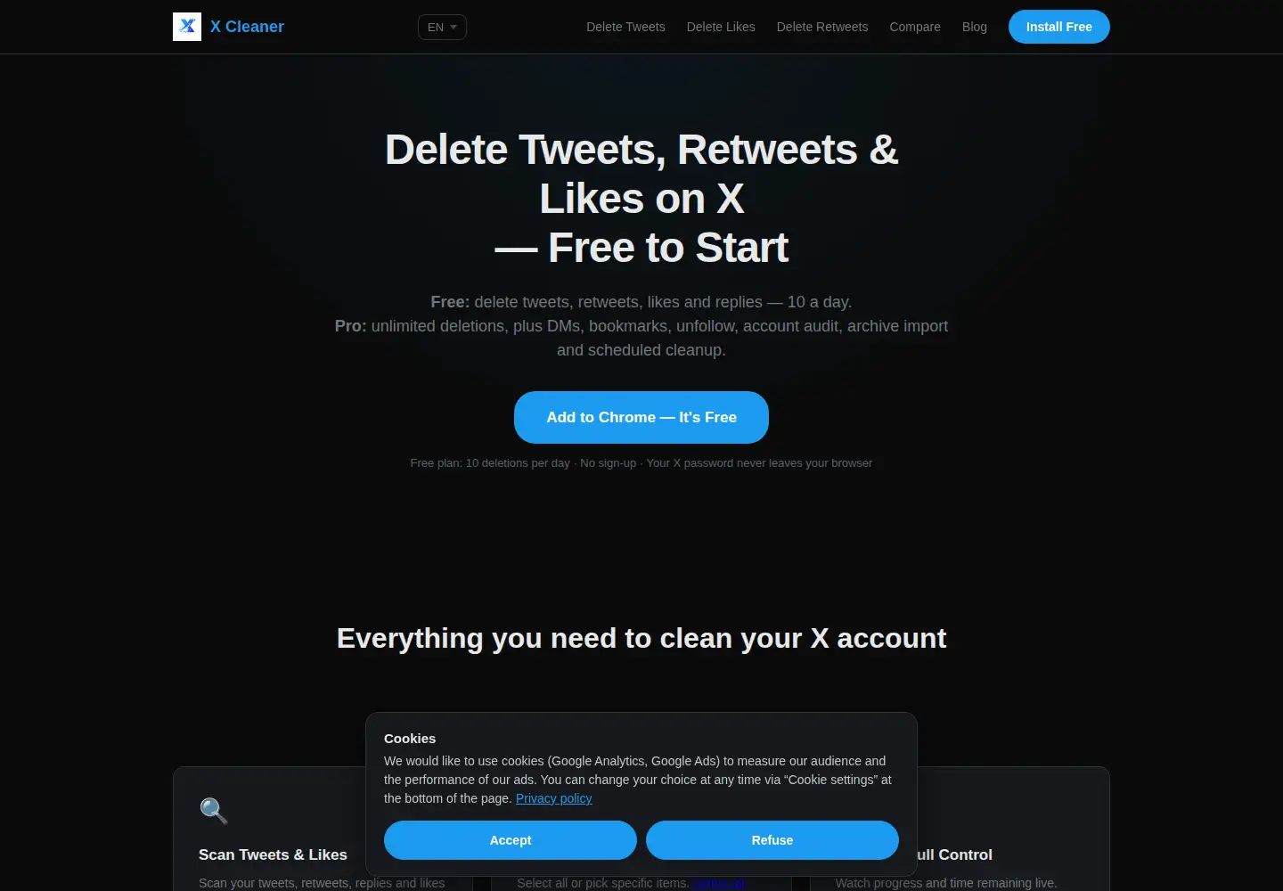 Screenshot of x-cleaner.app