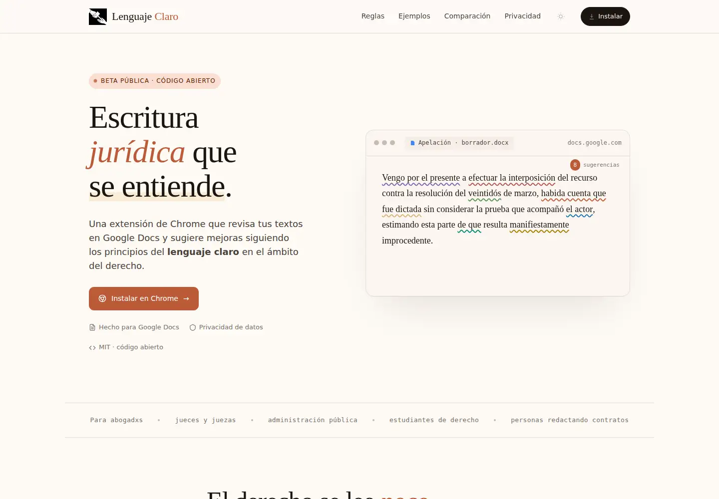 Captured homepage of extensionlenguajeclaro.com.ar in the current scan