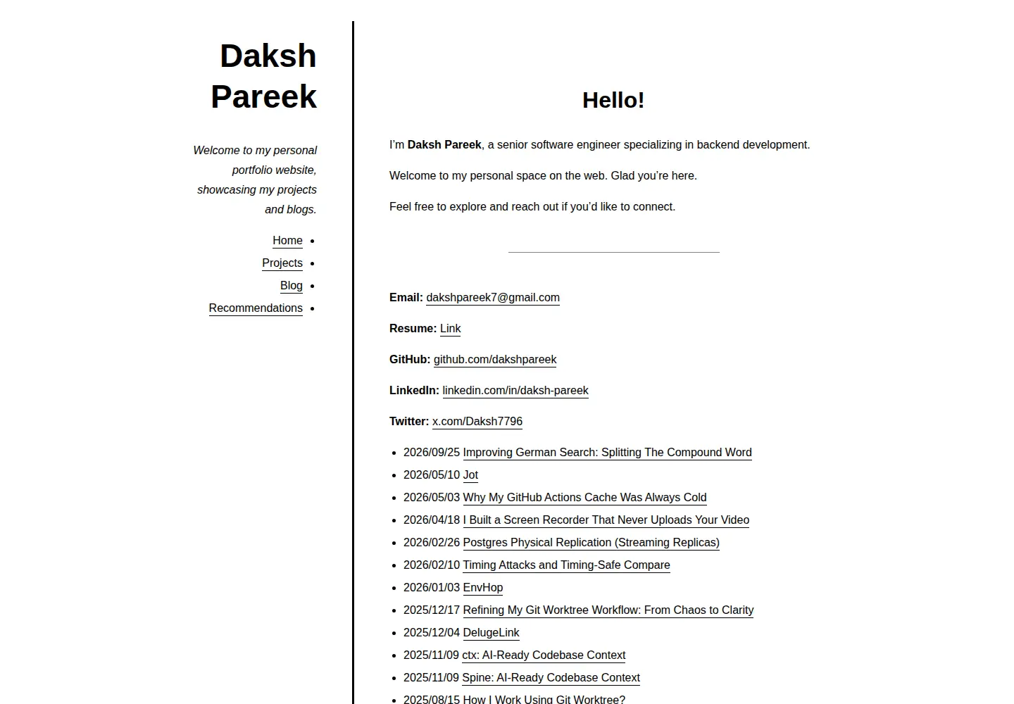 Screenshot of daksh.be