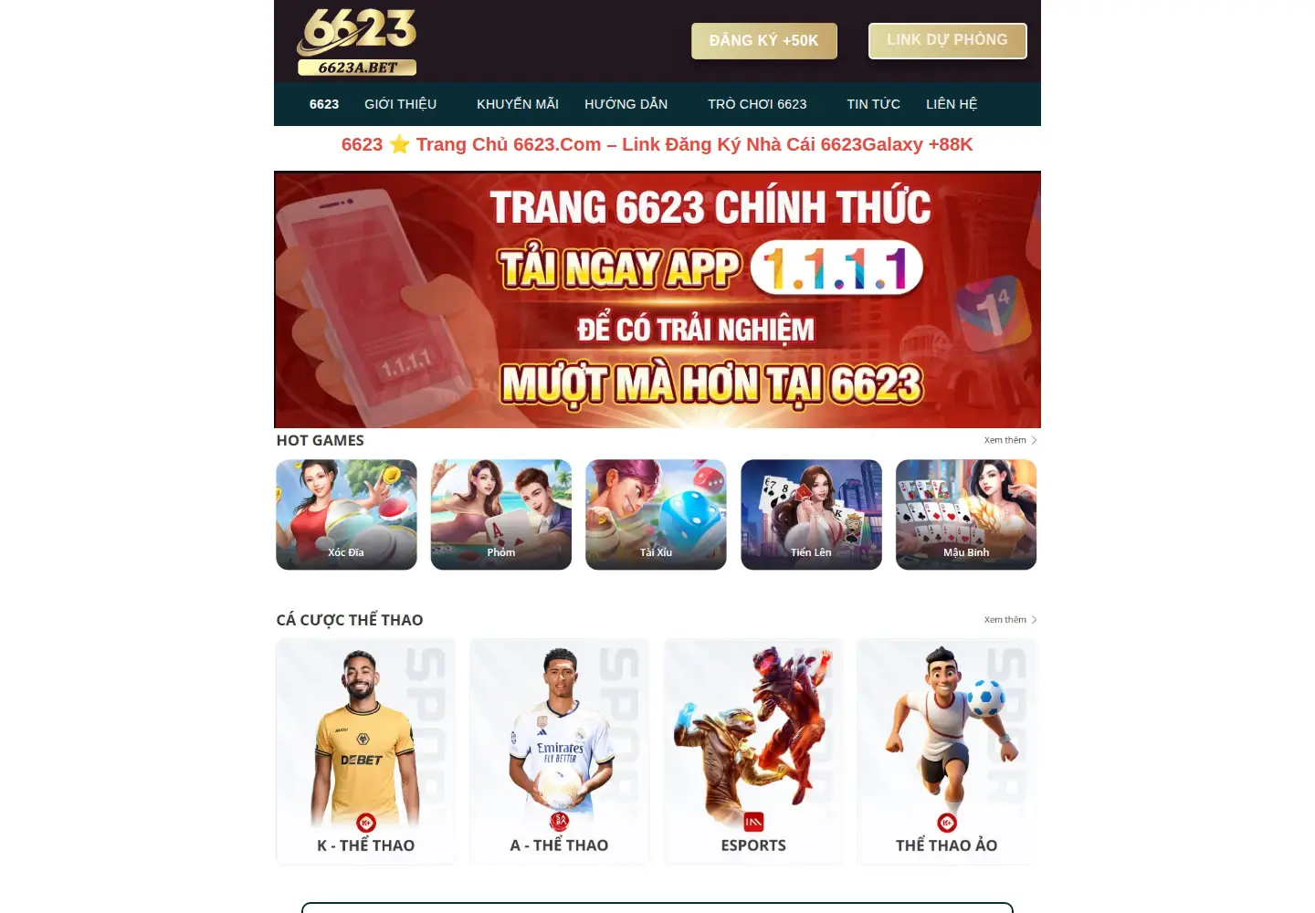 Captured homepage of 6623a.bet in the current scan