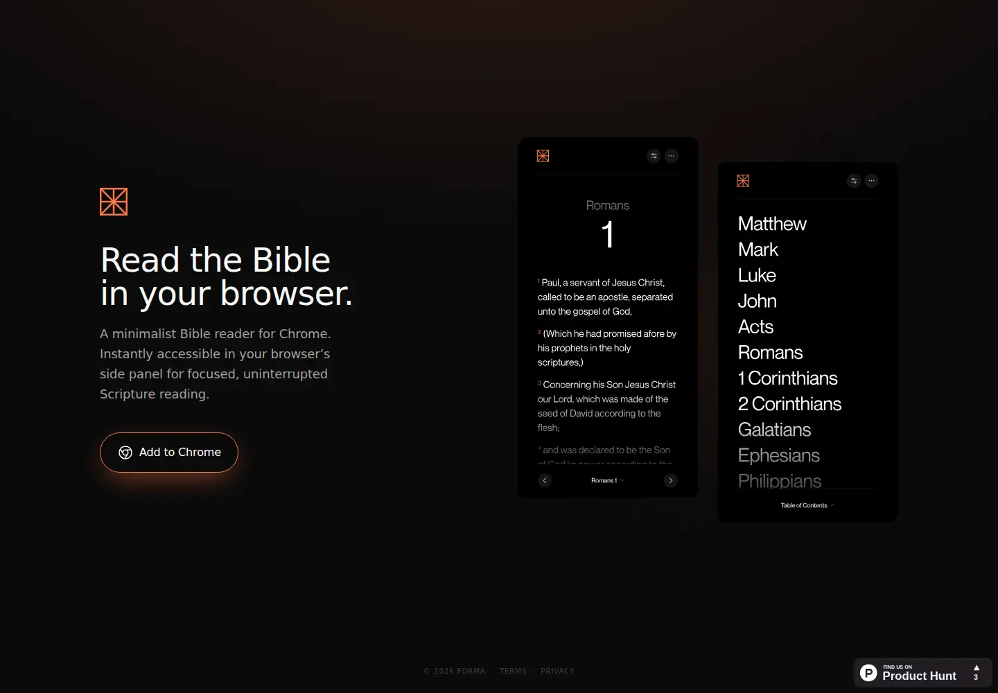 Captured homepage of forma.bible in the current scan