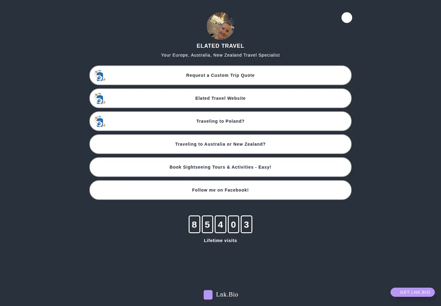 Screenshot of elatedtravel.bio