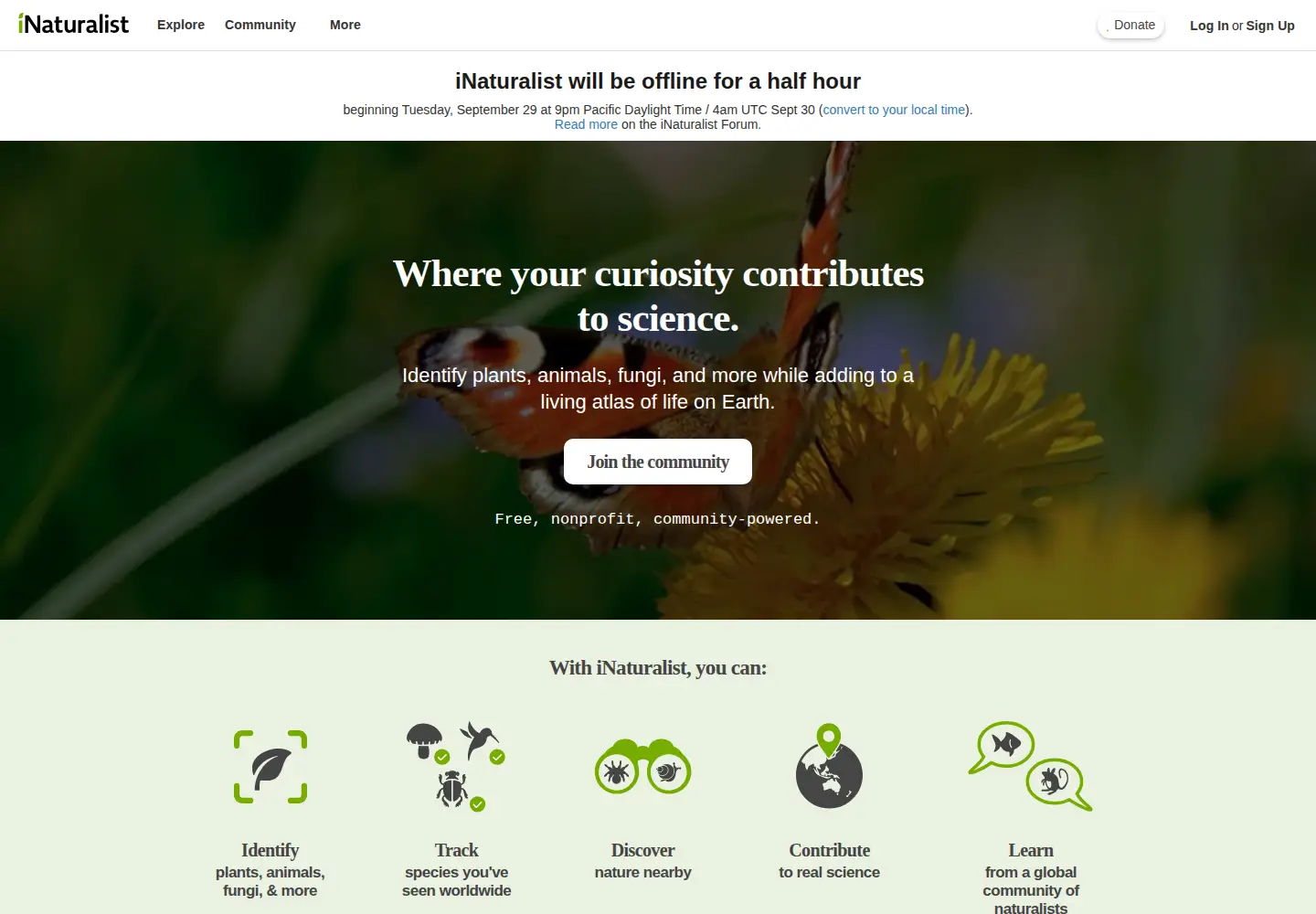 Screenshot of inaturalist.org