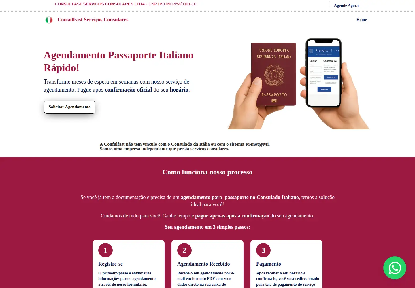 Screenshot of agendamentoitaliano.com.br