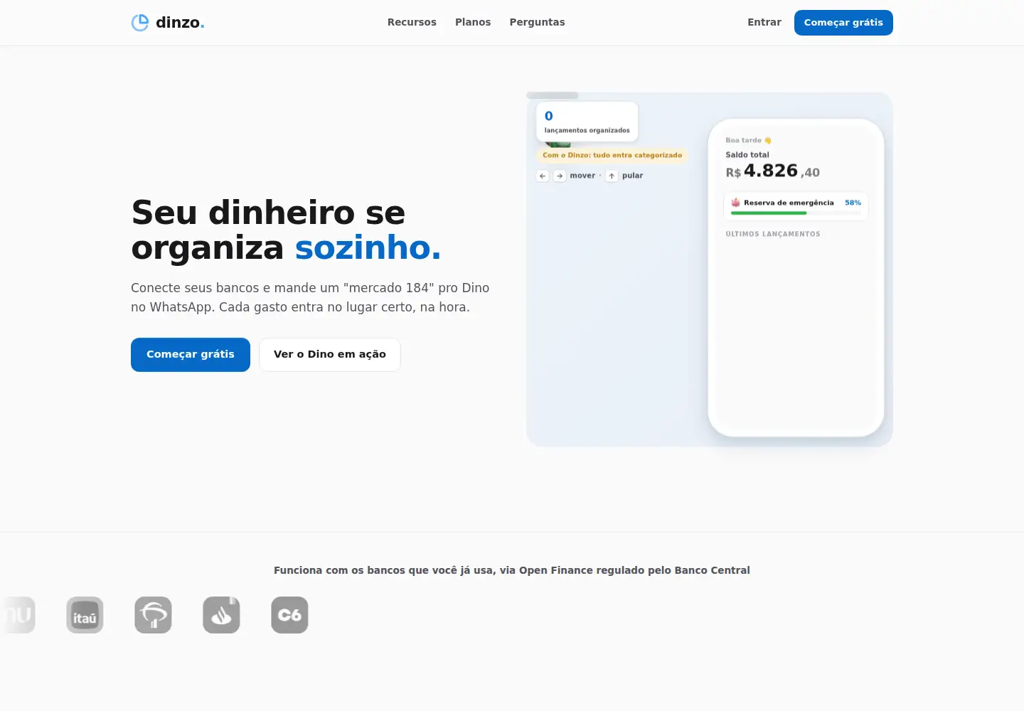 Captured homepage of dinzo.com.br in the current scan