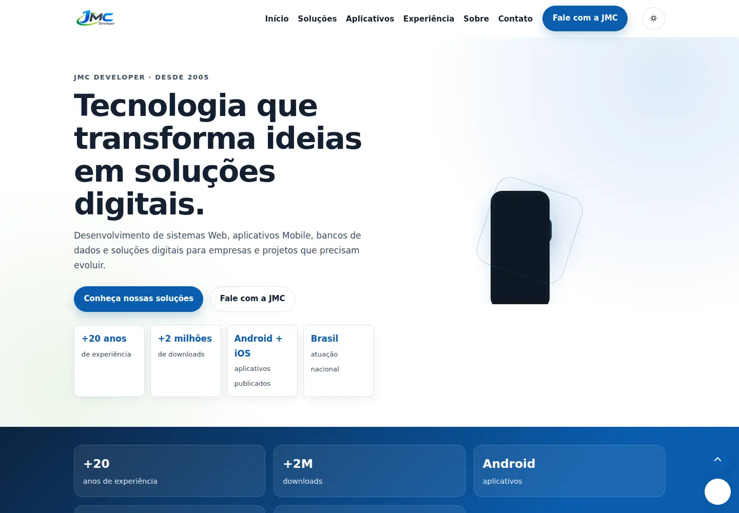 Captured homepage of jmcdeveloper.com.br in the current scan