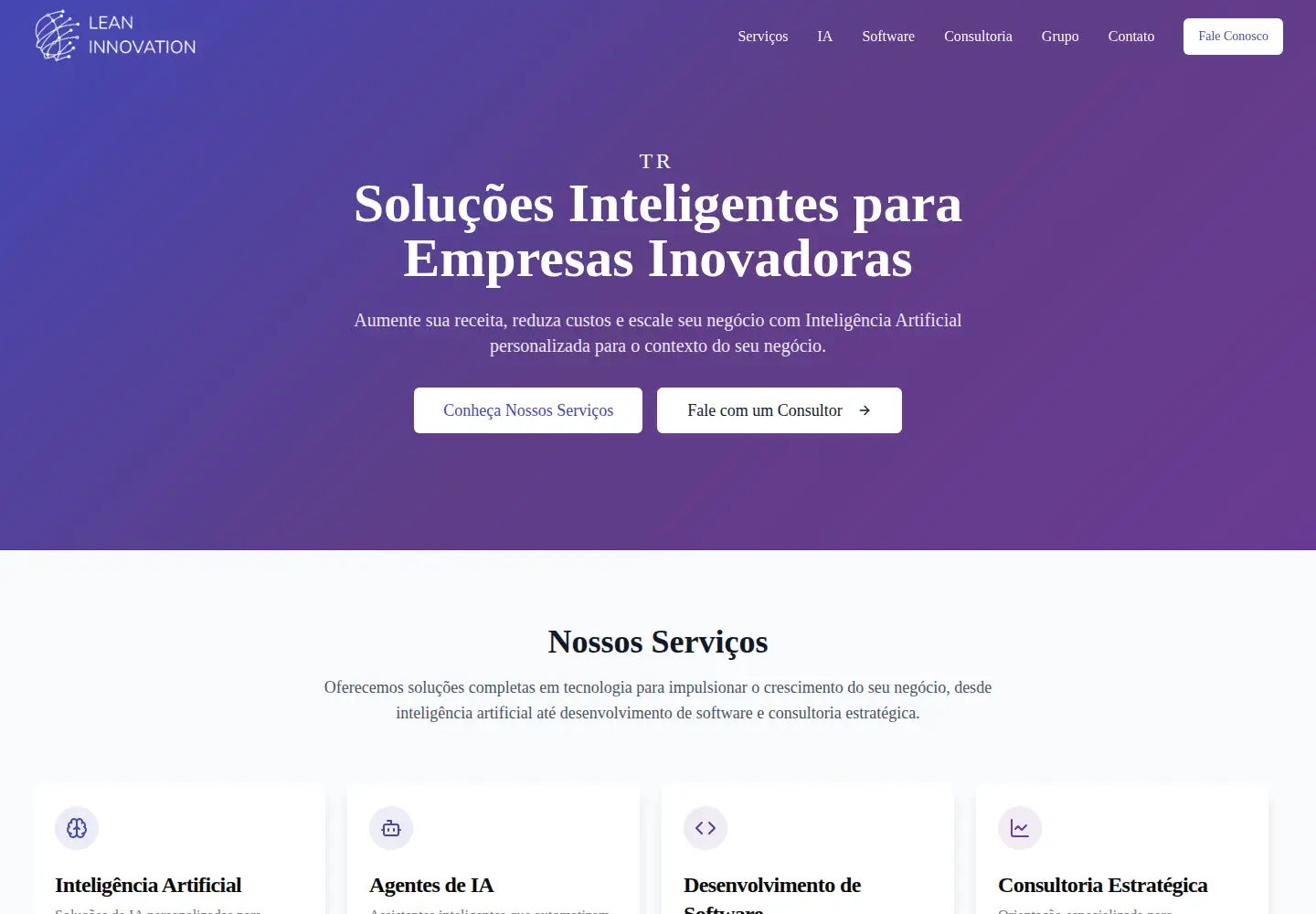Captured homepage of leaninnovation.com.br in the current scan