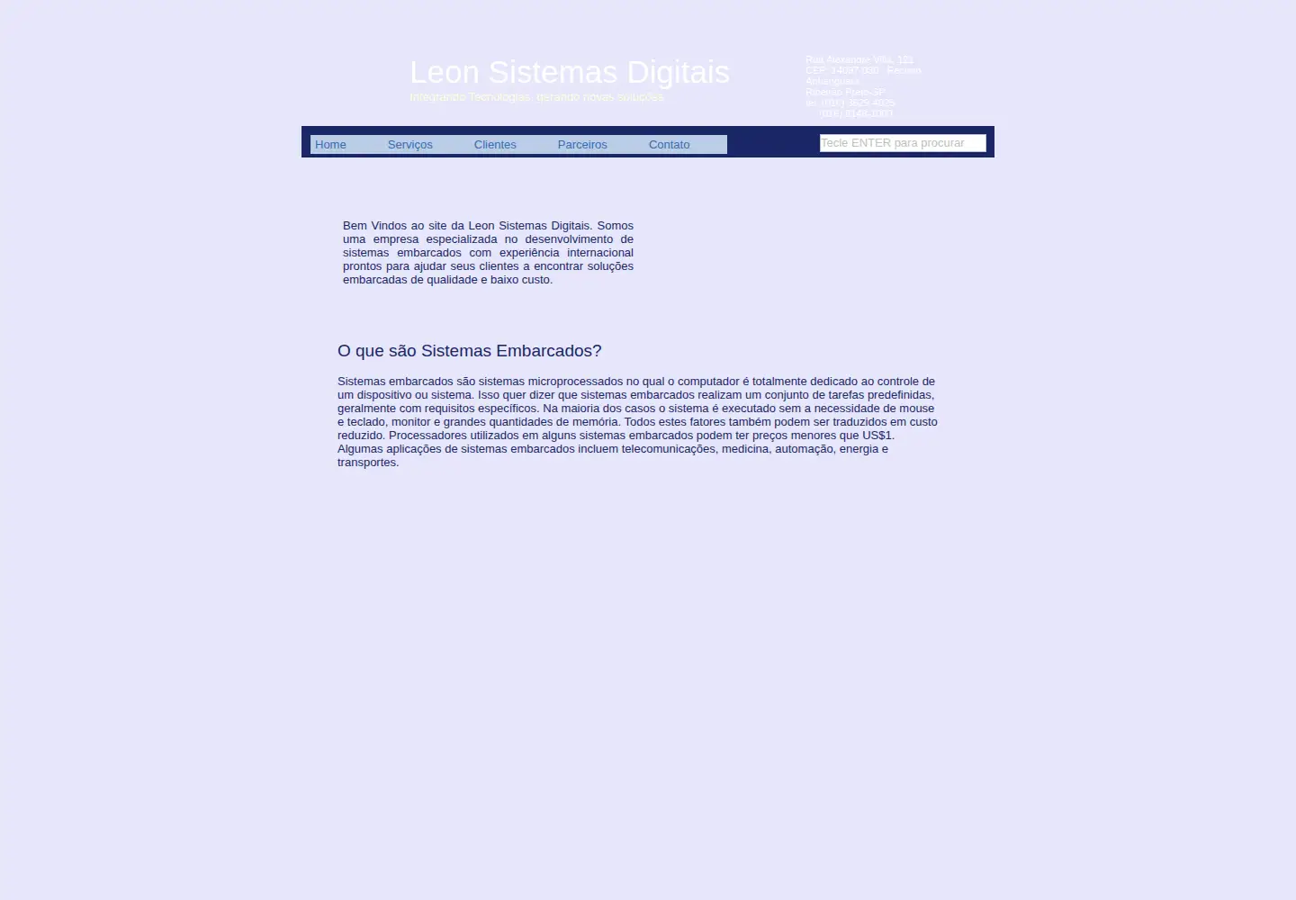 Captured homepage of leonsistemasdigitais.com.br in the current scan