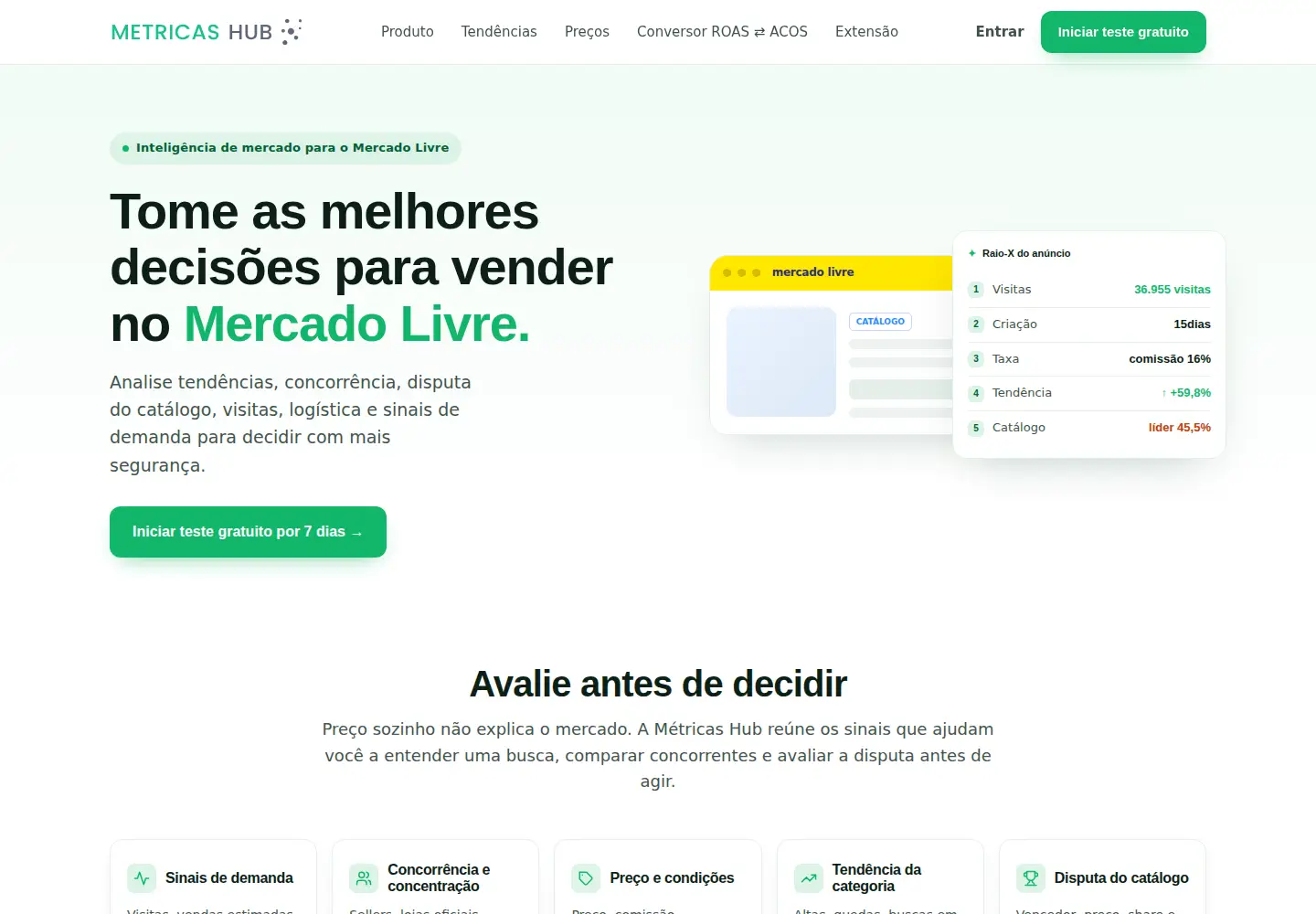 Captured homepage of metricashub.com.br in the current scan