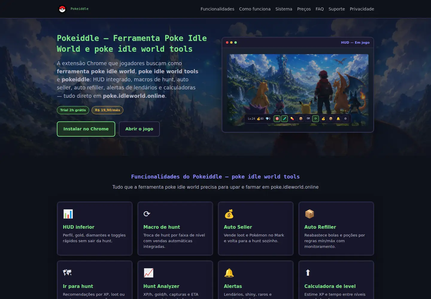 Captured homepage of pokeidlebot.com.br in the current scan