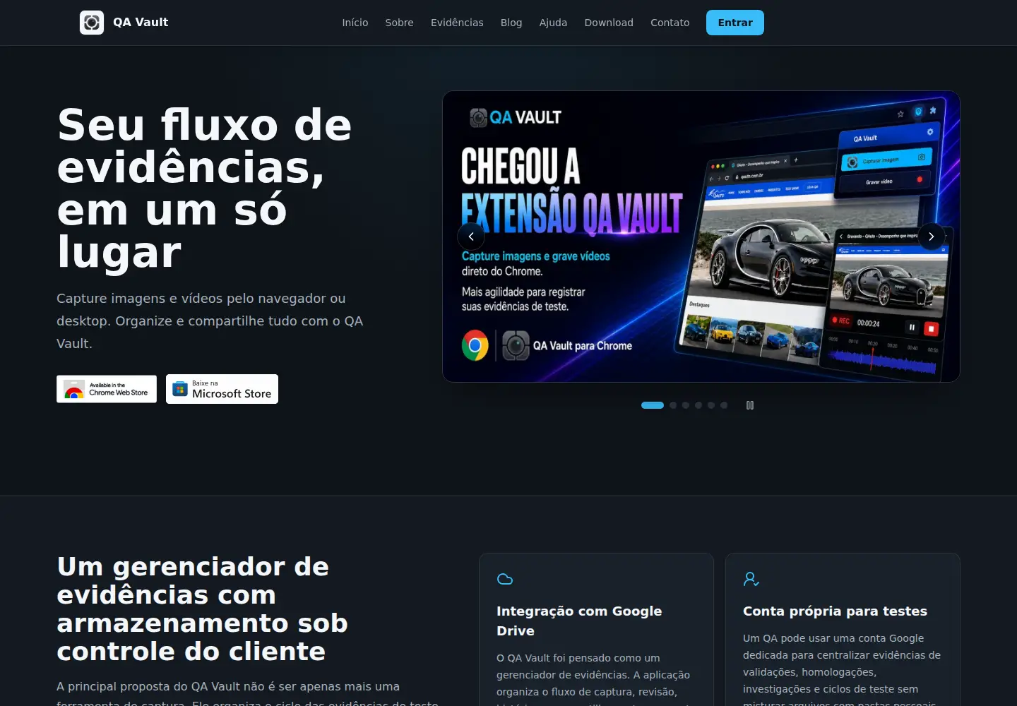 Captured homepage of qavault.com.br in the current scan