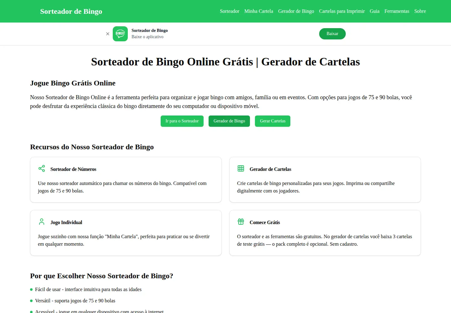 Screenshot of sorteadordebingo.com.br