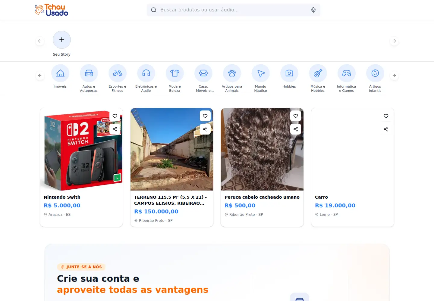 Captured homepage of tchauusado.com.br in the current scan