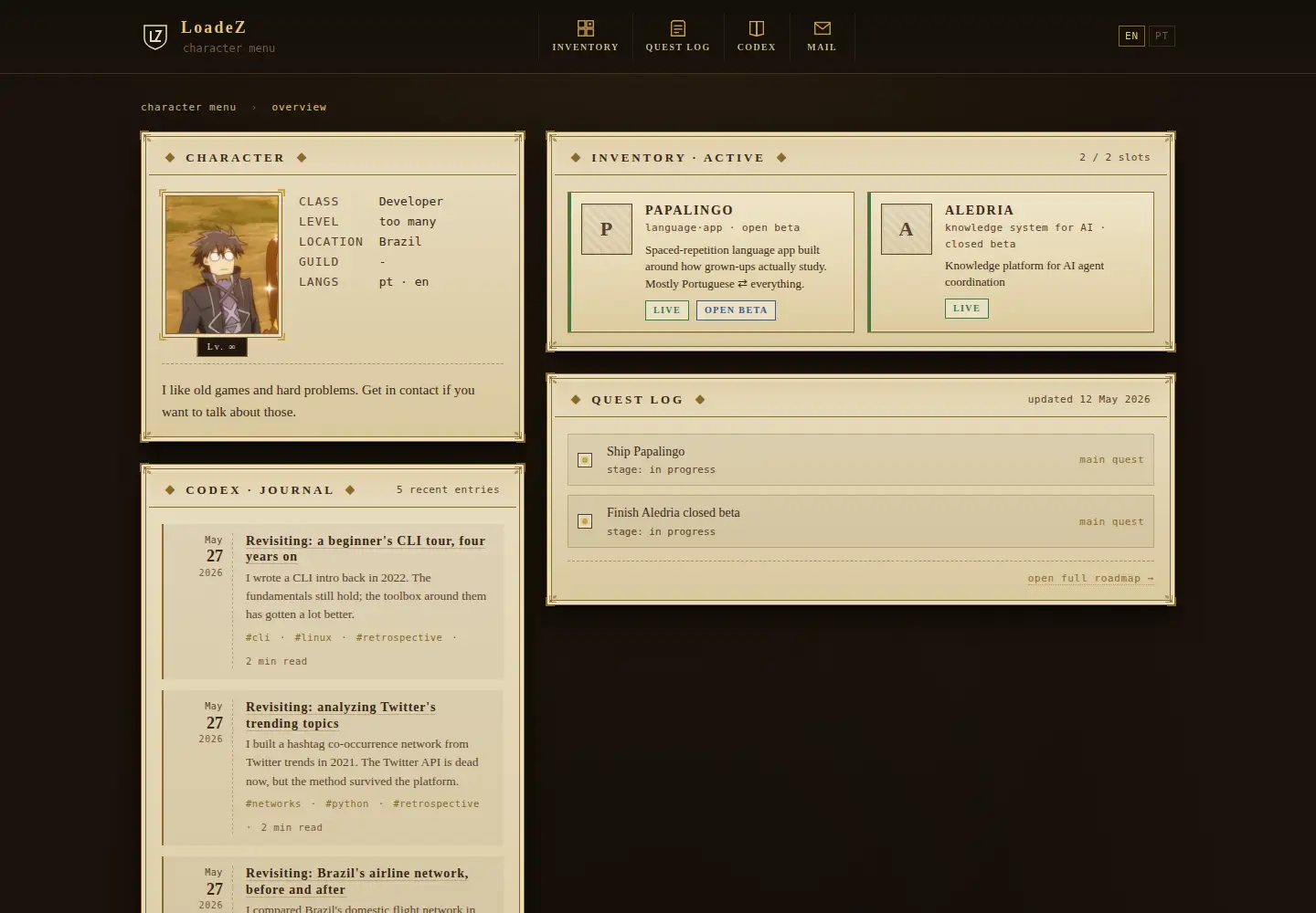 Captured homepage of loadez.dev.br in the current scan