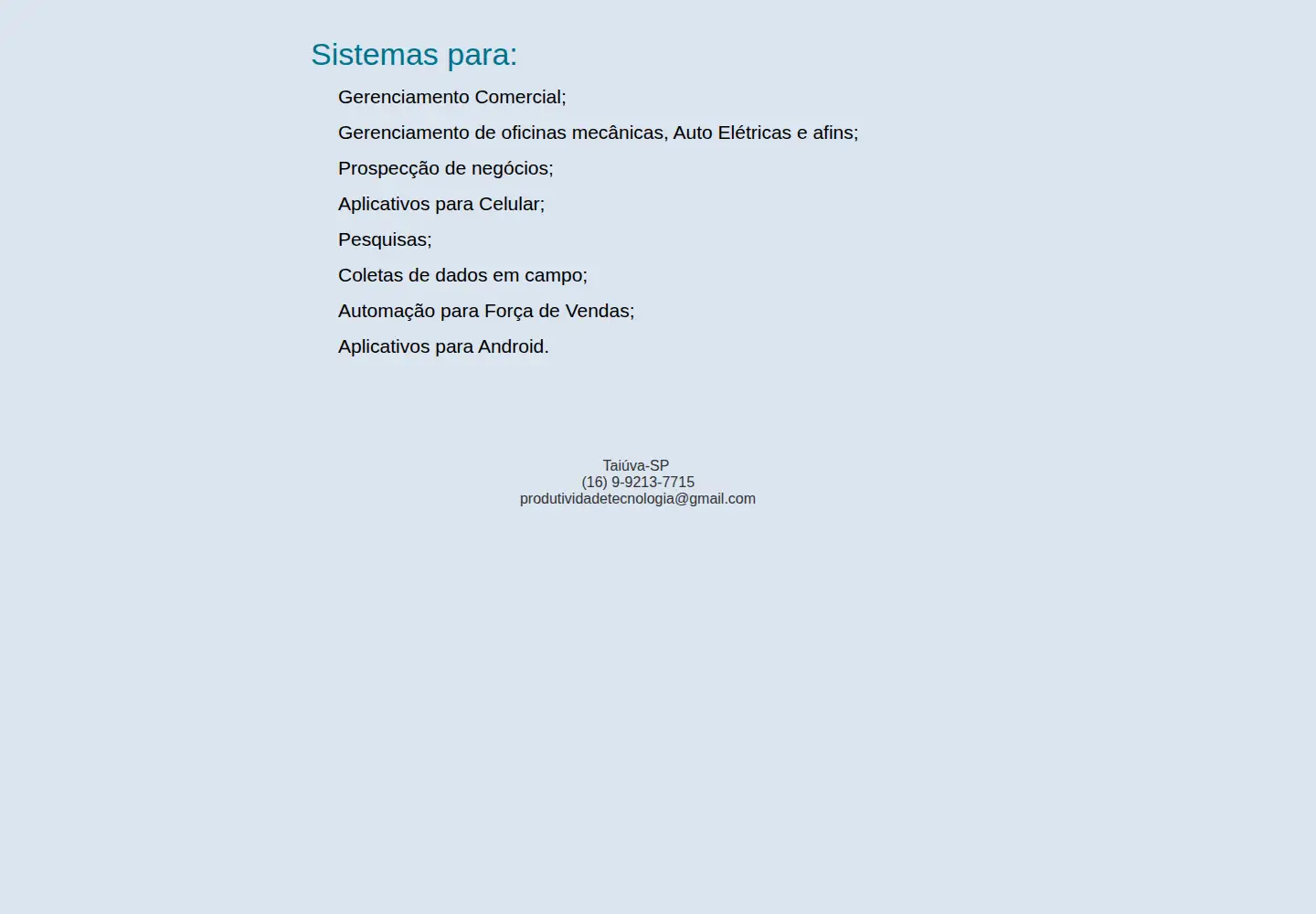 Captured homepage of produtividade.inf.br in the current scan