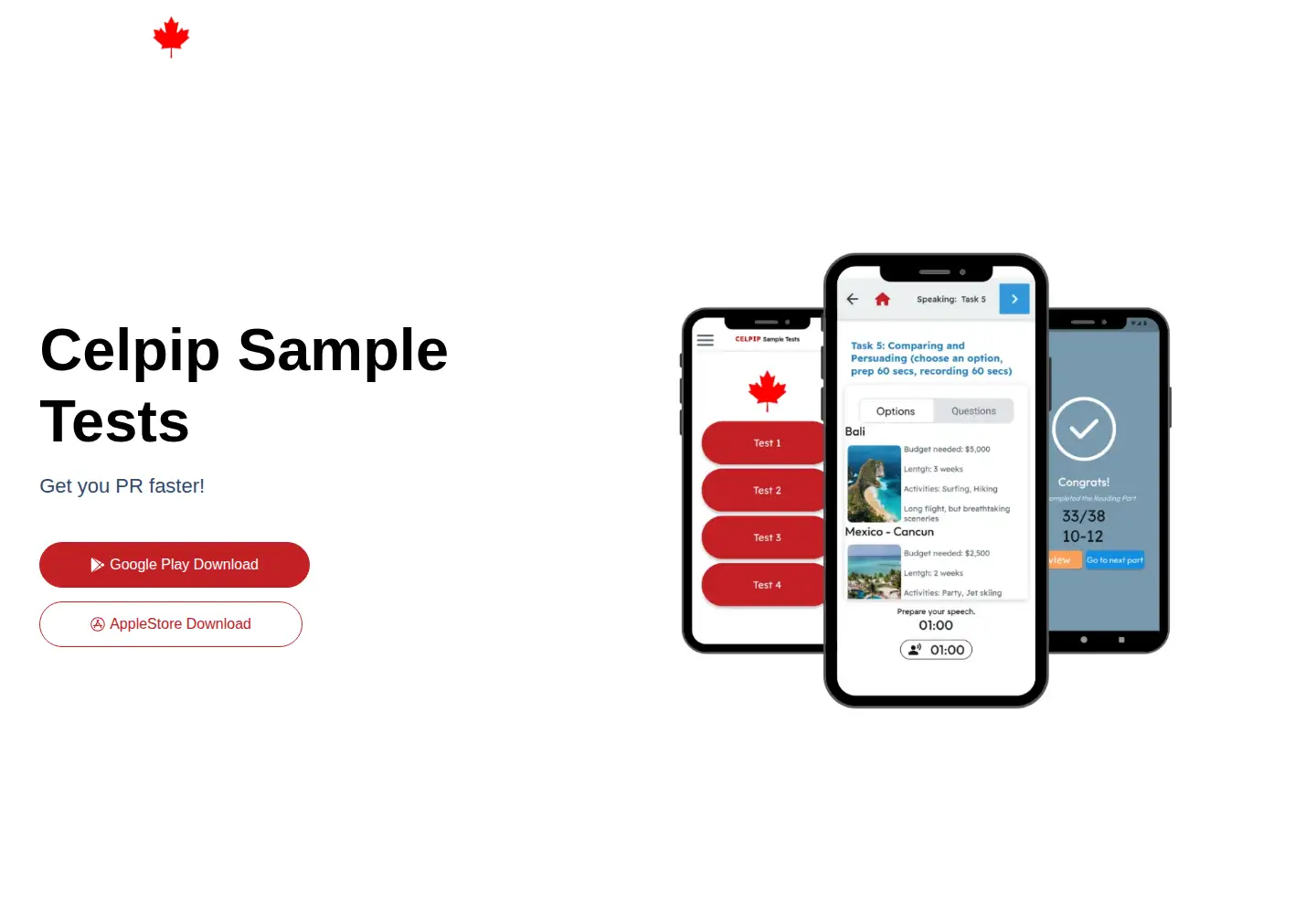 Screenshot of celpipsampletests.ca