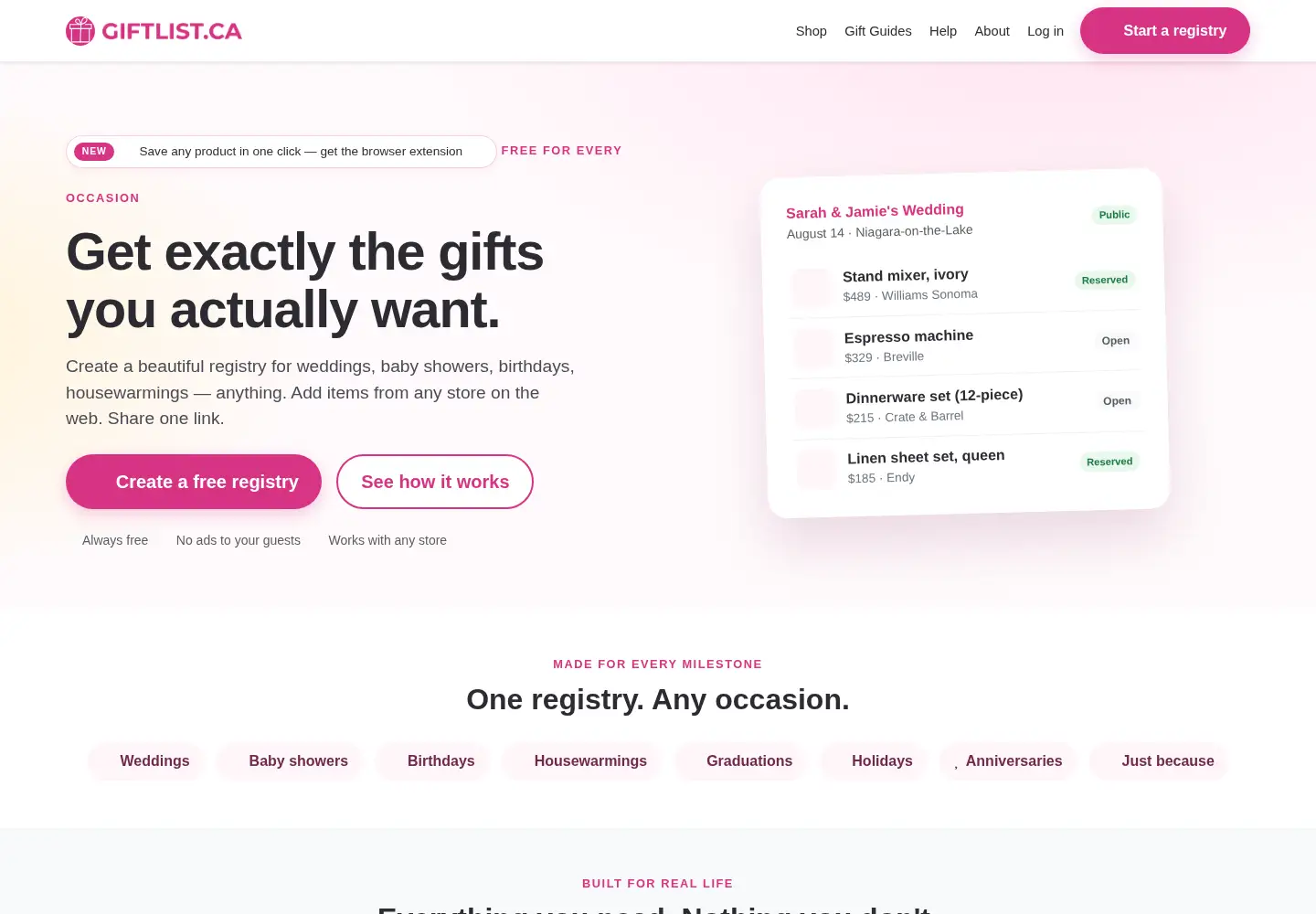 Screenshot of giftlist.ca