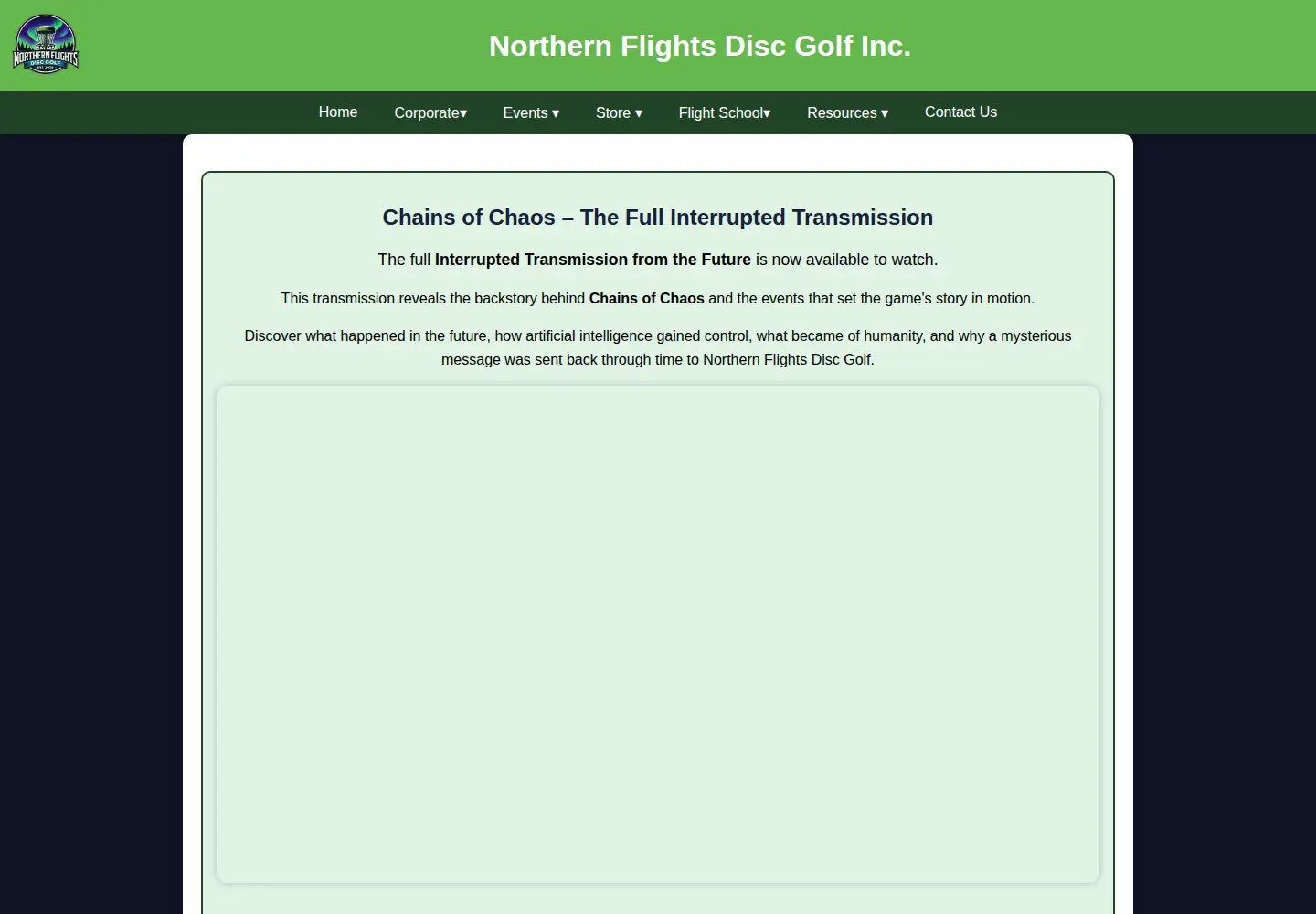 Captured homepage of northernflightsdiscgolf.ca in the current scan